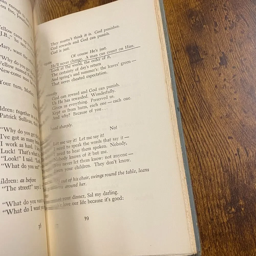 J.B. a Play in Verse by ARCHIBALD MacLEISH 1958 Thirteenth Printing HC